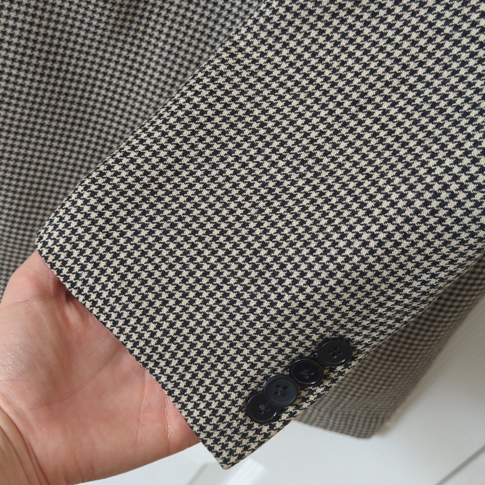Neiman Marcus 90's Vintage Union Made Houndstooth Blazer Jacket Cream Black 48R - Picture 12 of 15